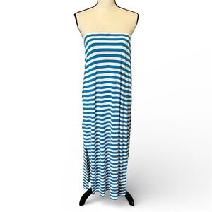 MICHAEL Michael Kors Women's L Blue Striped Strapless Summer Long Dress
